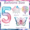 Butterfly Balloons for 5th Birthday Decorations Girl, Butterfly Foil Balloon for Butterfly Theme Birthday Party Decorations Supplies