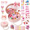 Hair Accessories for Girls Hair Jewelry Set for Girls Including Jewelry Box/Hair Clips/Hair Barrettes/Christmas Gifts for girls Age 4 5 6 7 8-10-Round Jewelry Box