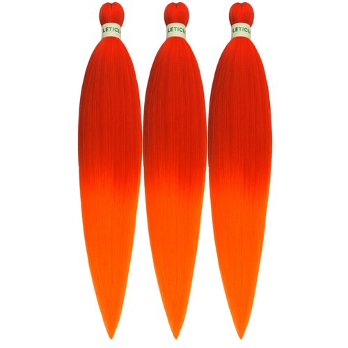 Leticia Red Orange Braiding Hair Pre stretched,Pre stretched Kanekalon Synthetic Braiding Hair Extensions for Braids 26 inch