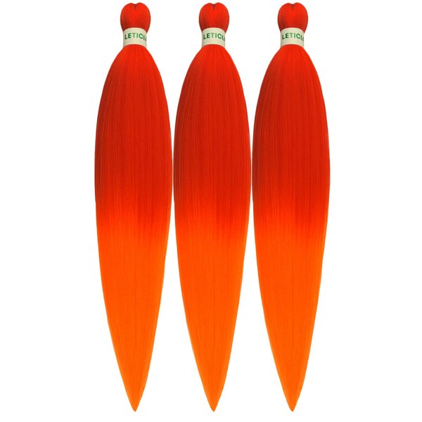 Leticia Red Orange Braiding Hair Pre stretched,Pre stretched Kanekalon Synthetic Braiding Hair Extensions for Braids 26 inch