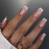 Foccna White Press on Nails Medium Long Acrylic False Nails French Fake Nails Square,Artificial Glossy Pink Nails for Women and Girls- 24 pcs