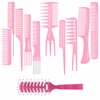 AC063 (10 Hair Combs, 1 Vented Hair Brush) - Natural Hair & Wig Accessory Bundle in AC-PINK