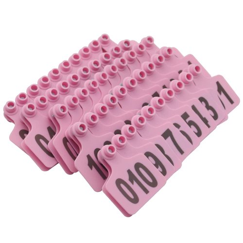 Cattle Ear Tags Large Plastic Livestock Ear Tag Marker for Pig Goat Cattle Cow Animal Identification Ear Tags, Numbered 001-100 (Pink)