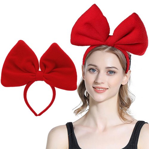 Olbye Red Bow Headbands Christmas Headband with Bows Xmas Headpiece Big Fleece Bowknot Hair Hoop Party Decorations Cosplay Headdress Christmas Costume Hair Accessories for Women Girls (A-Red)