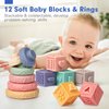 SpringFlower 3 in 1 Montessori Toys for Babies 0-3-6-12 Months, Rattle Teether & Baby Blocks & Soft Stacking Rings, Sensory Developmental Education Toys,Gift for Toddler Baby 0-3-6-12-18 Months