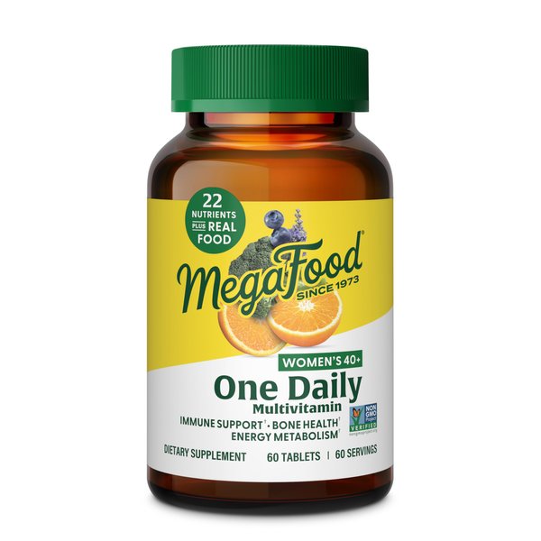 MegaFood Women's 40+ One Daily Multivitamin for Women with Vitamin B12, Vitamin B6, Vitamin C, Vitamin D, Zinc & Iron – Plus Real Food - Immune Support - Bone Health - Non-GMO - Vegetarian - 60 Tabs