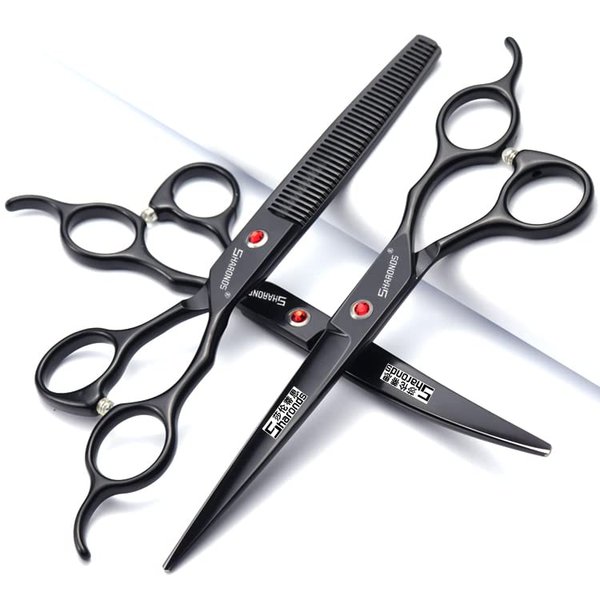 SHARONDS 6/7 Inch Professional 440C Hair Cutting Scissor Salon Hairdressing Thinning Shears Perfect for Barber and Home Use (7 in 3pc)