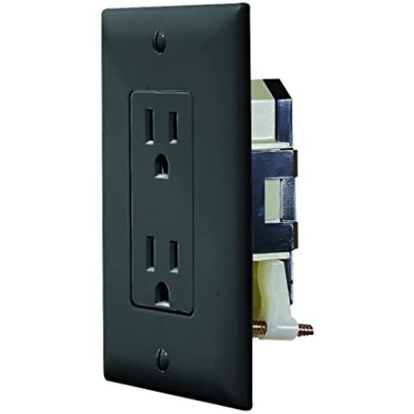 RV Designer S817, Self Contained Dual Outlet with Cover Plate, Black, AC Electrical