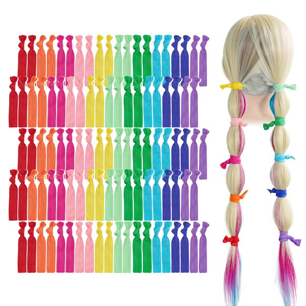 MEEDEE 100 Pack Rainbow Elastic Hair Ties For Women No Crease Soft Elastic Ribbon Hair Ties Knotted Hair Ties No Damage Pony Tails Hair Ties Ouchless Hair Ties Yoga Hair Ties Elastic Bracelets