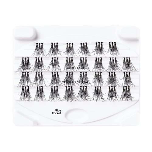 iENVY False Eyelashes Triple Black 3D Individual Trio Lashes 3X Volume Reusable Eyelash Clusters (Long)