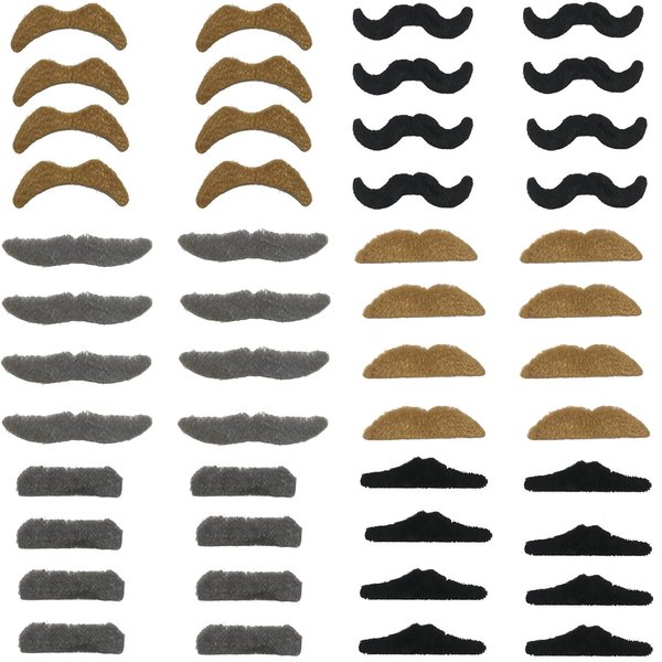 48 Pieces Fake Mustaches Beard, Self Adhesive Costume Accessories Novelty Mustache Fiesta Party Supplies for Masquerade Party