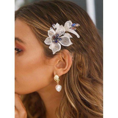 Kesvb Flower Bride Hair Clip Sliver Crystal Hair Barrettes Leaf Hairpins Wedding Hair Accessories for Women and Girls
