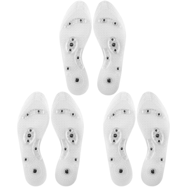 Oumers 3 Pairs Acupressure Magnetic Massage Insoles, Foot Massage Shoe-pad Foot Therapy Reflexology Pain Relief Shoe Insoles,Transparent (US M:8-11 W:9-12)