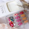 24PCS Almond Press on Nails Short Oval Fake Nails Colorful Ripple Plaid Print Acrylic Nails Full Cover Glossy Glue on Nails Wearable Stick on Nails Y2K Gel Press on Nails Kit False Nails for Women