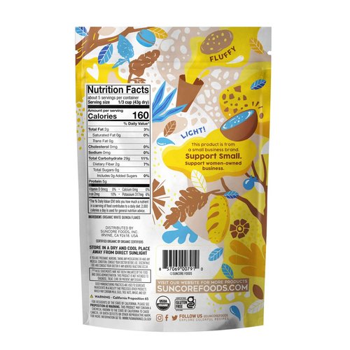 Suncore Foods Organic Snow Quinoa Flakes, Gluten-Free, Non-GMO, 8oz (1 Pack)