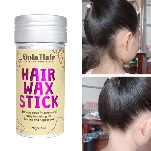 Dolahair Hair Wax Stick for Flyaways, Kids & Women's Hair - Hair Bun Maker, Slick Back Brush, 3 Pcs Set (1 Wax + 3 Brushes)