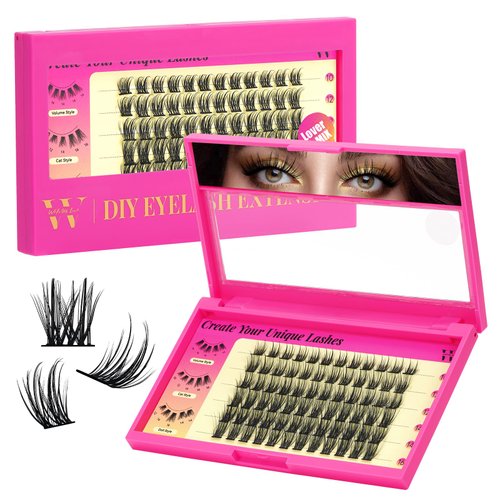 Lash Clusters 72Pcs Cluster Lashes D Curl Cluster Eyelash Extensions Mix10-16mm Individual Eyelashes Clusters Wispy DIY Eyelash Extension Thin Band For Makeup at Home by W(Lover D mix 10-16mm kit)