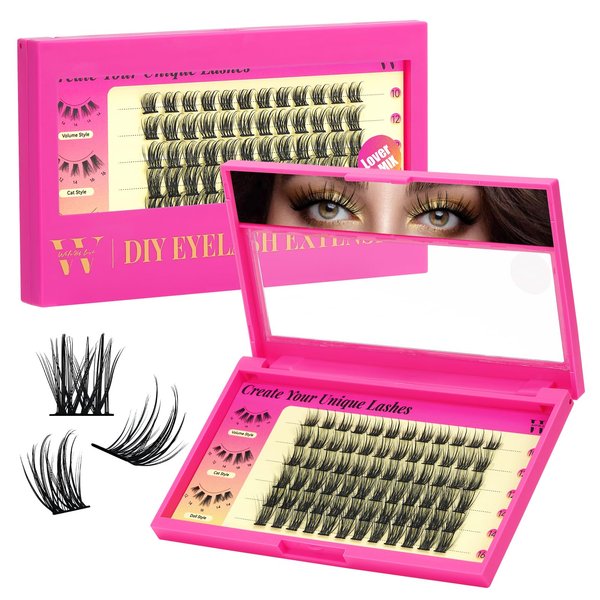 Lash Clusters 72Pcs Cluster Lashes D Curl Cluster Eyelash Extensions Mix10-16mm Individual Eyelashes Clusters Wispy DIY Eyelash Extension Thin Band For Makeup at Home by W(Lover D mix 10-16mm kit)