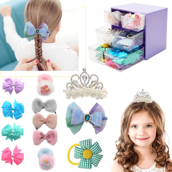 Hair Accessories For Girls With Organizer, Including Hair Clips/Hair Bands/Bow Hair Clips, Girls Hair Accessories With Alligator For Girls Toddlers Baby Kids Teens Aged 2 3 4 5 6 7 8 9 10 Years Old.
