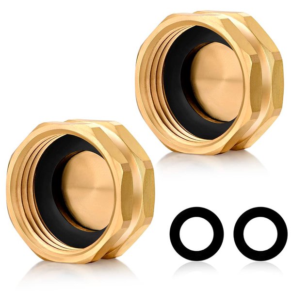 YELUN 3/4" Garden Hose End Caps,Brass Garden Hose Cap with Washers,Female End Cap 2 Pack