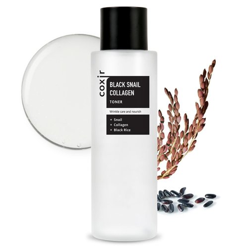 [coxir] Black Snail Collagen Toner l Black-3-Complex: Black Rice, Bean, Sesame, Snail Mucin, Collagen, Hyaluronic Acid l Plumping&Moisturizing l Korean Skin Care, Korean Toner [150ml /5.07 fl.oz]