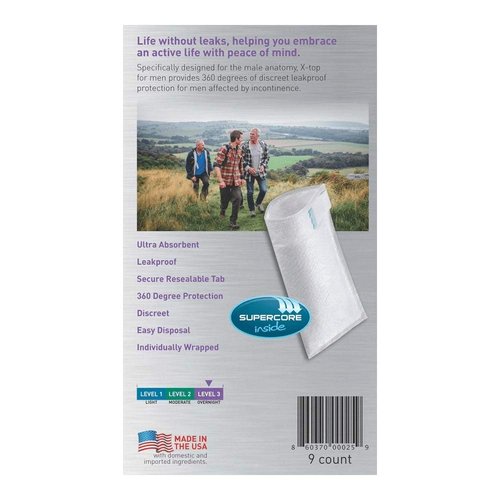 X Top for Men Incontinence Pouch, Level 3, Pack/9