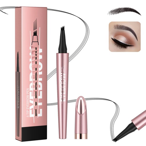 Eyebrow Microblading Pen, 3D Microblading Eyebrow Pencil, 4-fork tip Eyebrow Pencil, Natural smudge-proof Lasting Fine Stroke for easy to portray a natural eyebrow shape, Black