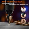 KENDO 5PCS Step Drill Bits with Automatic Center Punch - Black and Gold, High Speed Steel Unibit Step Drill Bit Set, Total 50 Sizes HSS Titanium Step Bits for Metal, DIY Lovers with Aluminum Case