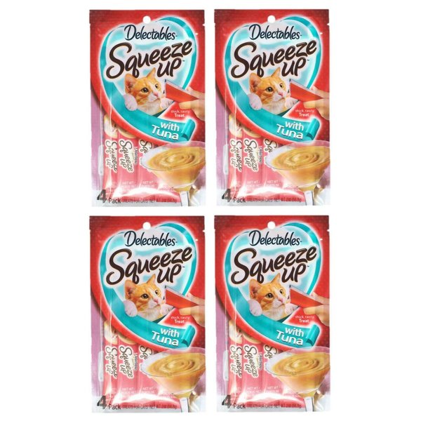 Delectables Squeeze Up Hartz Cat Treats Bundle of 4 Flavor Pouches, 2.0 oz Each (Tuna)