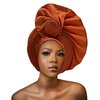 QliHut Nigerian Gele Headties with Beads and Stones African Headtie Women Head Wrap Already Made Auto (Orange)