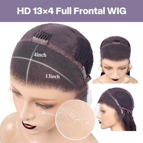 WOWANGEL 250% Density Skinlike 0.1mm Extremely Thin Real HD Lace Wig, 13x4 Full Frontal Wigs Pre-plucked Vivid Self Growing Clean Hairline Swiss HD Lace Front Wigs 12A Human Hair 16 Inch