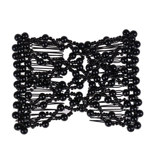 Ruihfas 5Pcs Easy Stretch Beaded Hair Combs Double Magic Slide Metal Comb Clip Hairpins for Women Hair Styling