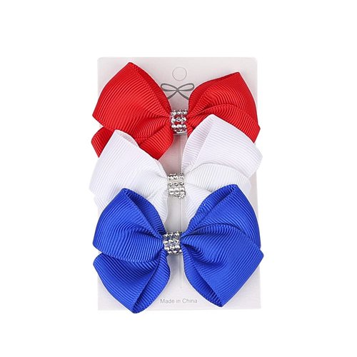 Koolgil 4Th of July Independence Day Amercian Flag Element Hair Clip Double Layer Swallowtail Bowknot Hair Clip and Stripe Stars Hair Clip for Children and Young Women (D-Red White Blue)