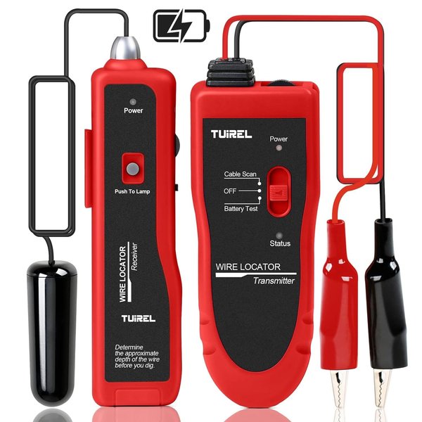 Underground Wire Locator, Wire Tracer with Rechargeable 1100mAh Battery Cable Tester for Pet Fence Locate Control Buried Wires Cables Locating Irrigation Tone Generator Kit & Probe