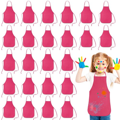 PLULON 30 Pcs Kids Apron Painting Aprons for Kids, Kids Aprons for Painting Rose Red Aprons Art Apron Smocks Bulk for Art Painting Activity Craft Home Kitchen Classroom Party Supplies
