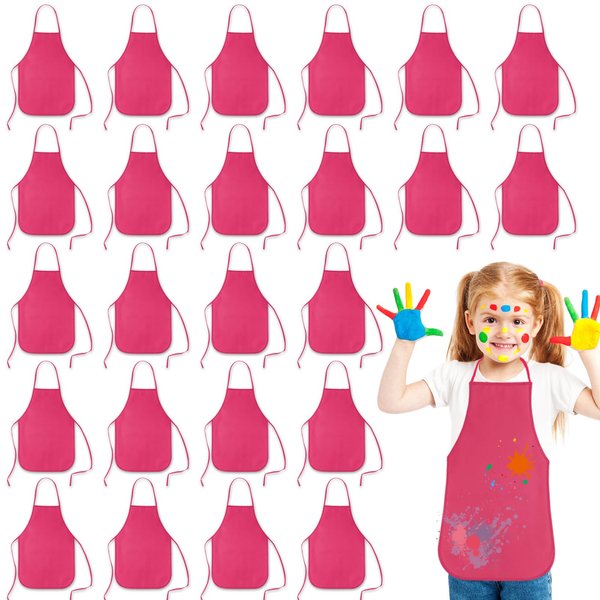 PLULON 30 Pcs Kids Apron Painting Aprons for Kids, Kids Aprons for Painting Rose Red Aprons Art Apron Smocks Bulk for Art Painting Activity Craft Home Kitchen Classroom Party Supplies