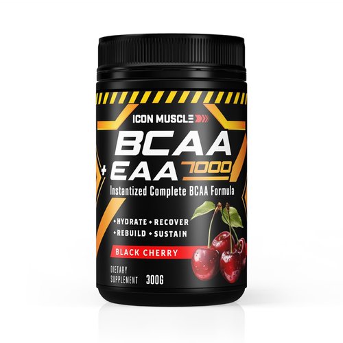 Icon Muscle BCAA + EAA 7000 | Black Cherry | Essential Amino Acid | Branch Chain Amino Acids | BCAA Powder | Muscle Recovery | Hydration | Electrolytes | Muscle Strength | Men & Women | 30 Servings
