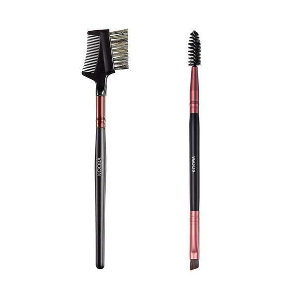 KOOBA Set Eyelash Comb and Duo Eyebrow Brush 2Pcs, Portable Makeup Eye Powder Foundation Brush, Beauty Cosmetic Tool for Professional and Travel