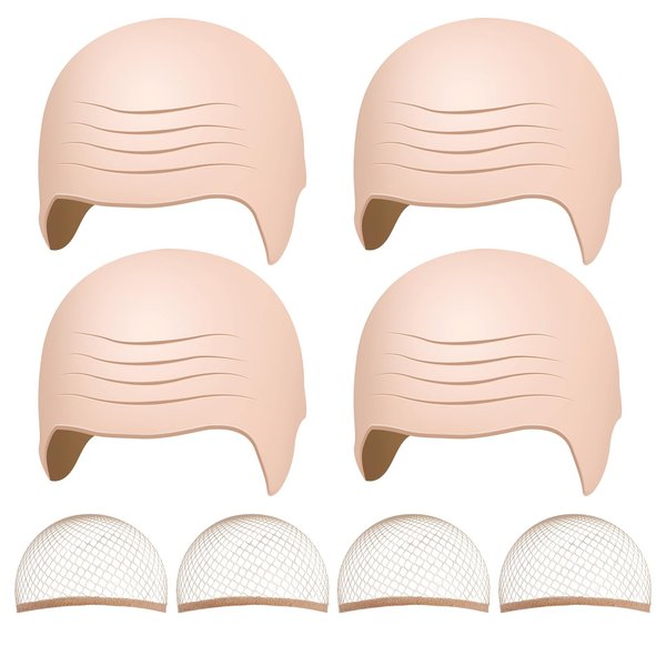 Jspupifip Halloween 8 Pcs Bald Caps, 4 Pcs Makeup Latex Head Wig Caps 4 Pcs Skin Wig Caps Bald Caps Cosplay Costume Accessories for Women Men Adults Halloween Theme Party Decorations Supplies