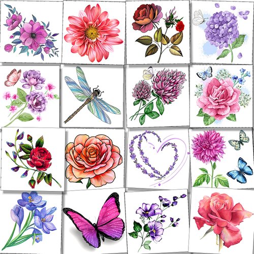 Tazimi 40 Sheets Flower Temporary Tattoos for Girl Kids -Rose Peony Lavender Butterfly Dragonfly Hydrangea Flower Collection Face Arm Body Tattoo Sticker Watercolor Flower Tattoos for Child Birthday Party Favors Supplies Gifts Decorations