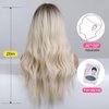 OUFEI Long Wavy Platinum Blonde Wig with Bangs for Women Light Blonde Wig Natural Synthetic Hair Heat Resistant Ombre Wigs for Daily Party Cosplay Wear- 26 Inches