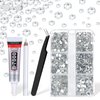 Flatback Crystals Rhinestones Gems for Crafts: Nail Art Stones with B7000 Clear Glue Kit - Glass Gemstones Diamonds for Nails Clothes Shoes Jewels DIY Clear