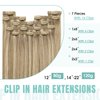 YoungSee Blonde Highlight Clip on Hair Extensions Clip in Human Hair Extensions Dark Ash Blonde Highlights Golden Blonde Clip in Real Hair Extensions Blonde Highlight 16Inch 7Pcs 120G