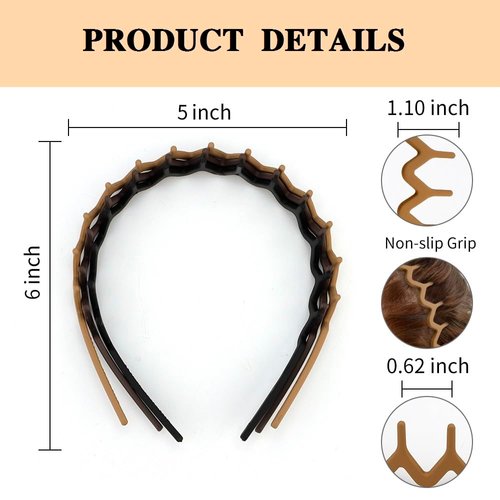 FASOTY Set of 3 Zig Zag Headbands Plastic Hair Bands Men Women Headbands Non Slip Sharks Tooth Hair Comb Headband 90s Wavy Headband Mens Headband with Teeth Black Neutral Colors