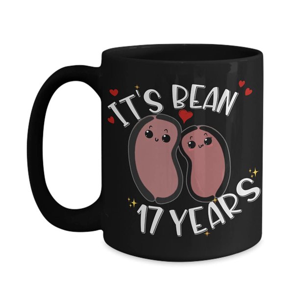 17th Anniversary Mug for Husband Wife Funny Vegan Vegetarian Food Pun Its Bean 17 Years Seventeenth Yr Married Cute Keepsake for Couple 11 or 15Oz Bla