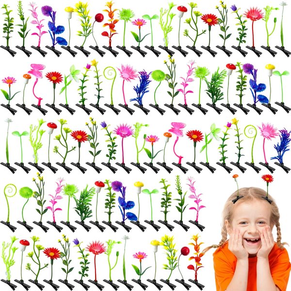 120 Pieces Bean Sprout Hair Clips,Funny Plant Hairpins,Mixed Style Flower Butterfly Mushroom Little Grass Barrette Hair Accessories for Women,Girls,Kids,Party