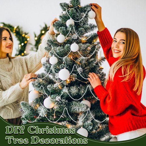 PAXCOO White Pearl Beads Garland, Pearl Strands Craft String Bead for Christmas Tree Decoration, Wedding Party Supplies