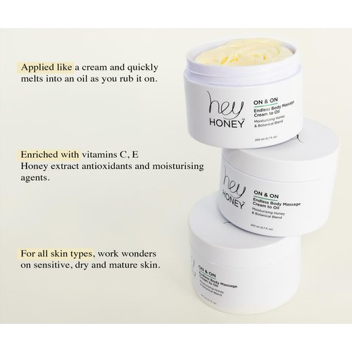 Hey Honey On and On Unique Cream to Oil Formula | Complete Body Moisturizer | Vitamin E, Vitamin C | Non-Greasy 48 Hours Active Hydration | Moisturizing Honey Extracts & Botanicals | 6.7 oz.