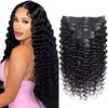 Cecycocy Deep Wave Clip in Hair Extensions Human Hair for Black Women - 8Pcs 18Clips Double Weft Brazilian Remy Human Hair Deep Wave Clip in Extensions Thick to Ends 120G/4.2oz Natural Black(22inch)