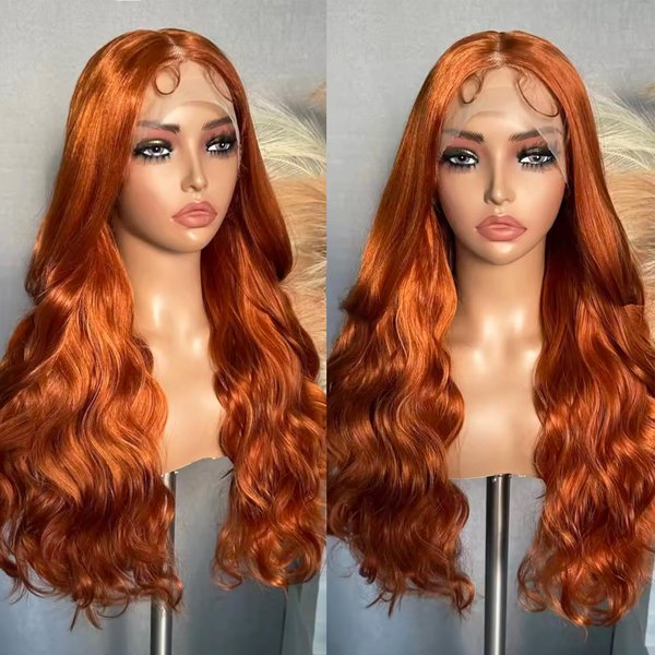 SOKU Body Wave Ginger Lace Front Wig for Black Women Long Glueless Lace Front Wig with Pre Plucked Natural Babyhair 28 Inch Middle Part Synthetic Heat Resistant Wig for Daily Wearing